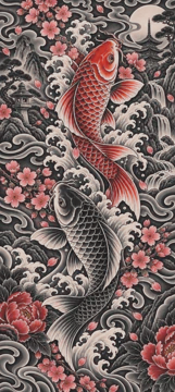 Japanese koi and waves sleeve