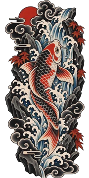 Japanese koi in a waterfall