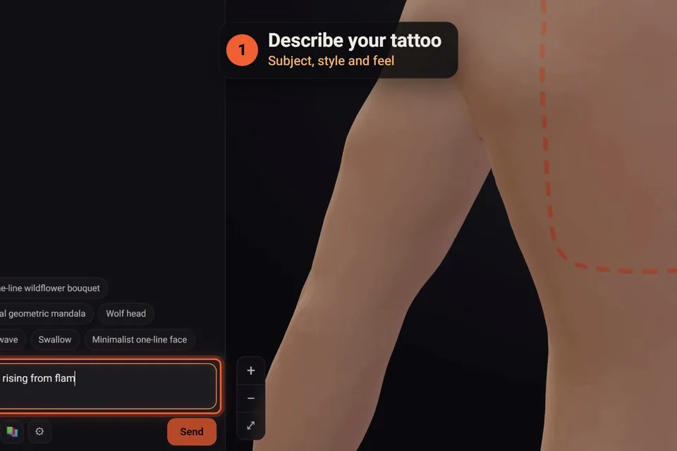 Describing the tattoo in the click2ink chat, with idea suggestions above the box